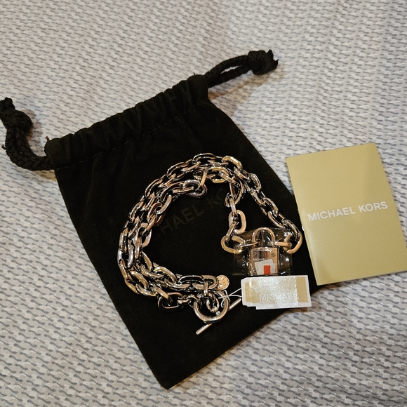 Michael Kors Square Chain Link Padlock Necklace Silver Plate Stainless Steel NWT - Picture 10 of 16